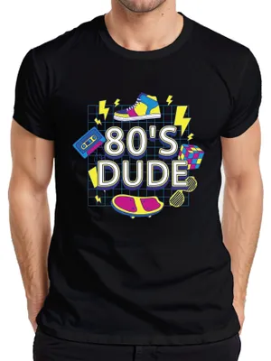 Obrázok produktu pre 80'S DUDE 80s Retro Neon Cassette Magic Cube Skateboard 80s Pánske tričko, čierne, L