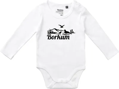 Produktbild von Huuraa Baby Body Borkum Strandmotiv 80 White  Baumwolle Fairtrade Langarmbody Geschenkidee