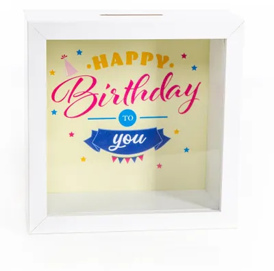 Produktbild von Spardose Happy Birthday Bilderrahmen Sparbüchse aus Holz