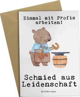 Produktbild von Mr. & Mrs. Panda Klappkarte Schmied Leidenschaft - Weiß - Geschenk, einladungskarten, weihnachtskarten, genesungskarte, Grußkarten, hochzeitskarten, kommunionskarte