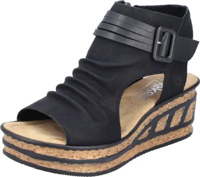 Produktbild von Rieker Damen Sandalette Hochfront Schaftsandale Keilabsatz Reißverschluss 68191, Größe:38 EU, Farbe:Schwarz