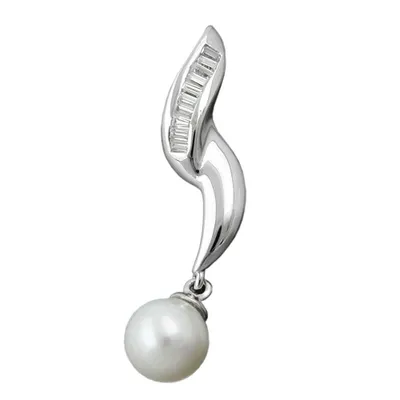 Produktbild von Anhänger 34x8mm Zuchtperle mit Zirkonias rhodiniert Silber 925 silber 34x8mm