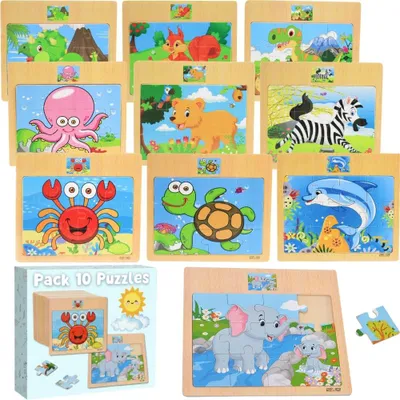 Imagen del producto de Rompecabezas de madera, de 10 piezas, de colores, para niños de 3 a 8 años, juguete educativo