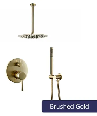 Immagine prodotto di Regendusche Set 2308BG - Sistema doccia da parete - Doccia a soffitto rotonda da 20 cm - Miscelatore in ottone con doccetta manuale - Braccio a soffitto da 30 cm - Finitura cromata