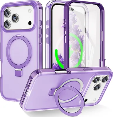 Produktbild von Für Apple iPhone 17 Pro Frosted Skin Feel MagSafe Ring Halterung 360-Grad Hülle Lila