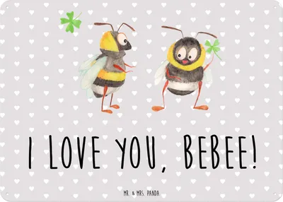 Produktbild von Mr. & Mrs. Panda Wandbild Bienen Paar DIN A6 - Grau Pastell - Geschenk, Mitbringsel, Schild, für Frauen, Valentinstag, Türschild, Freundin, tafel, Hochzeitstag
