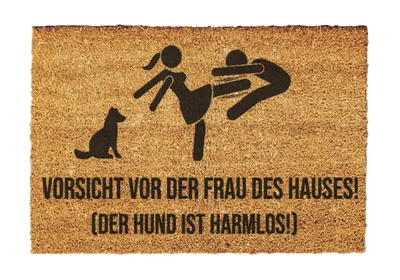 Produktbild von Vorsicht vor der Frau des Hauses! Der Hund ist harmlos! Fußmatte Lama, Einzugsgeschenk, Türmatte, Fußmatte, Geschenk zum Einzug Jäger  Größe: 60x40 cm