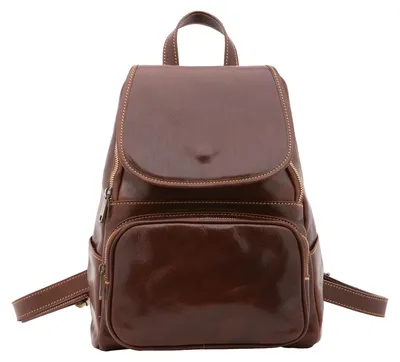 Imagen del producto de Bolso de hombro para mujer, de cuero genuino, forma redonda, con cremallera y compartimentos. Fabricado en Italia