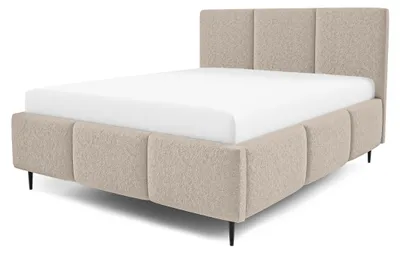 Image de Lit avec coffre de rangement, revêtement en velours beige, dimensions 180 x 200 cm