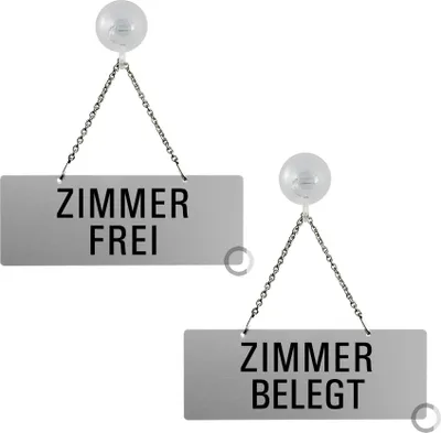 Produktbild von Wendeschild l Hängeschild Zimmer Frei/Zimmer Belegt l mit Saugnapfhaken l 175x65 mm