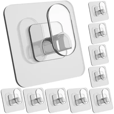 Produktbild von DEKAZIA® 16er Set Klebehaken Transparent Kunststoff – Selbstklebende Haken Extra Stark, Haken Ohne Bohren, Wandhaken Selbstklebend, Aufhänger, Hooks,