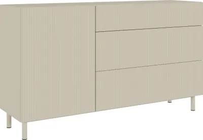 Immagine prodotto di Selsey Veldio New - Credenza a un'anta con frontale scanalato e 3 cassetti, grigio, 140 cm