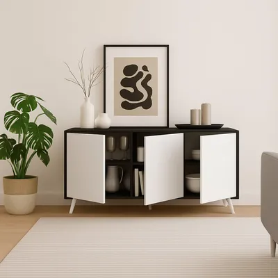 Produktbild von Kommode Dabaid, Wohnzimmerbuffet, Wohnzimmer-Sideboard, Moderne Küchen-Speisekammer, 154x40h72 cm, Anthrazit und Weiß