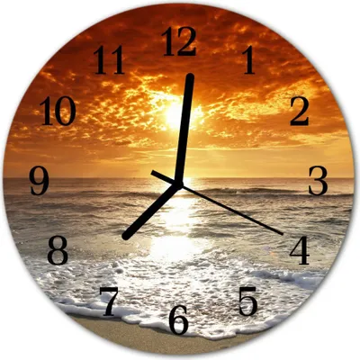 Produktbild von Glasuhr Wanduhr Küchenuhr Echt-Glas 30fi cm Strand Meer orange