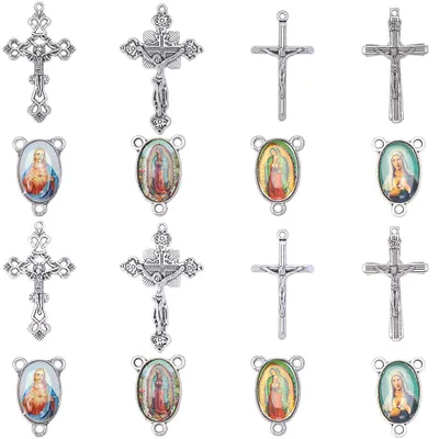 40er Set Rosenkranz-Kreuzanhänger, 8 Stile, antik Silber, 20 Sets
