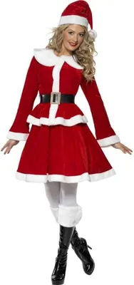 A woman wearing a Santa costume.