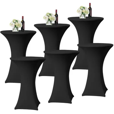Productafbeelding van Set van 6 tafelhoezen, zwart, van Elasthan, geschikt voor bistrotafels met een diameter van 60-65 cm, afmetingen 60x110 cm