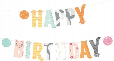 Produktbild von Banner Girlande KITTY Katzen Happy Birthday Geburtstag Party Dekoration 200cm