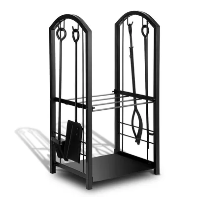 Obrázek produktu pro Jopassy stojan na palivové dřevo 40 x 30 x 74 cm stojan na palivové dřevo kovový stojan na palivové dřevo dvoupatrový s nářadím