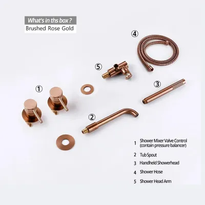Produktbild von Duschset - Duscharmatur 2312BRG - 2-Wege Umsteller heiß/kalt - Rundes Messing-Duschset - Polierte Oberfläche - Duscharm 26 cm - Brauseschlauch 150 cm