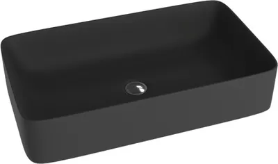Produktbild von LAVITA Aufsatzwaschtisch Pasana Black| Aufsatzwaschbecken Rechteckig | Waschbecken Ohne Überlauf und Hahnloch | Aus hochwertigem Porzellan | Waschtisch | 60,5x34x11 cm | Schwarz Matt