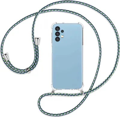 Produktbild von Handykette Backcover-Schutzhülle mit Band (Metall silberfarben) für Samsung Galaxy A13 4G - grün/blau/weiß
