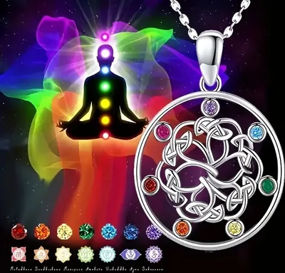 Produktbild von GKA 7 Chakra Kette Yoga G12 silber Glückskette Halskette 7 Energie Farben Modeschmuck Damen
