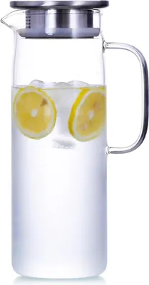 Produktbild von Gläserner Karaffenbecher mit Deckel - 1,5 Liter - für heiße und kalte Getränke