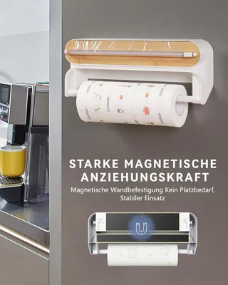 2-in-1 Küchenrollen- und Folienspender mit Cutter - Wandhalterung ohne Bohren