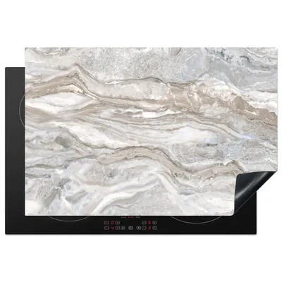 Obrázok produktu pre MuchoWow® Kryt na varnú dosku - Ochrana pred indukciou - 78x52 cm - Vinylová krycia podložka - Zväčšuje veľkosť pracovnej dosky - Kryt na sklokeramickú varnú dosku - Kuchynská dekorácia - Jeden kus - Mramor - Textúra - Sivá - Varná doska