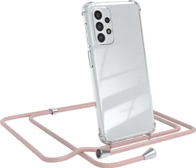 Produktbild von EAZY CASE Handykette kompatibel mit Samsung Galaxy A23 5G, Handyhülle mit Umhängeband, Handykordel, Schutzhülle Clear, Band in Rosa