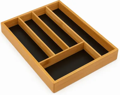 Immagine prodotto di Contenitore per posate, in bambù, organizer per cassetti, con 5 scomparti, dimensioni 34 x 25 x 4 cm, ideale per cassetti da cucina