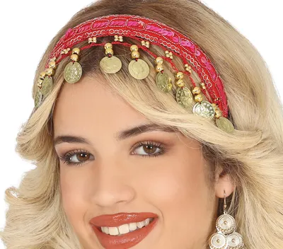 Productafbeelding van Wüstenprins Haarband, gouden munten, sprookjesachtige hoofdsieraad. Sheikh, carnaval, kleur: rood