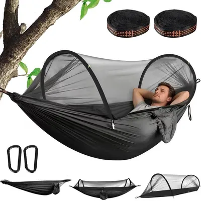Produktbild von Hängematte mit Moskitonetz, Camping Hängematte, Outdoor Camping Hammock, Atmungsaktiv Ultraleicht, für Garten,Camping,Balkon,Innenhof, Bis 300kg