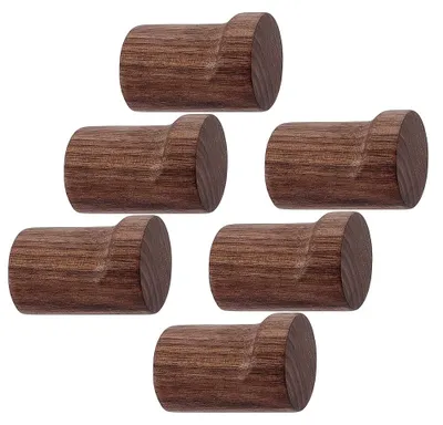 6er-Set Holzwandhaken, rustikale Haken, 50x35 mm, Kaffee