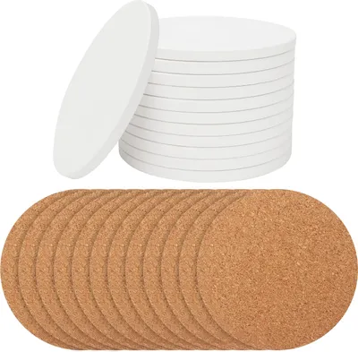 Produktbild von Belle Vous Runde Weiße Keramik Untersetzer (12 Stk) 10,2cm – Unglasierte Fliesen Untersetzer Rohlinge & Untersetzer Kork – Topfuntersetzer, Gläser,