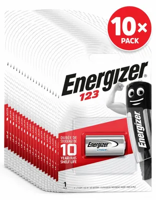 Immagine prodotto di Batterie al litio Energizer, modello CR123, 3V, per fotocamere, confezione singola (confezione da 10)