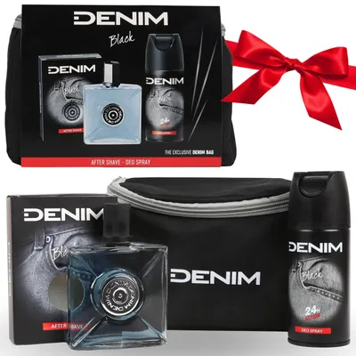 Produktbild von DENIM Black Herren-GESCHENKSET 3-in-1, Aftershave, Deodorant + KULTURBEUTEL