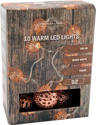 Image de Guirlande lumineuse avec boules en cuivre - 100 cm / 10 boules LED - blanc chaud / minuterie