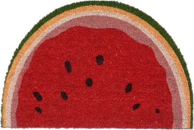 Zdjęcie produktu dla Wycieraczka Relaxdays z włókna kokosowego, półokrągła, kolor arbuzowy, wys. x szer.: 60 x 40 cm, do użytku wewnątrz i na zewnątrz, antypoślizgowa, kolorowa