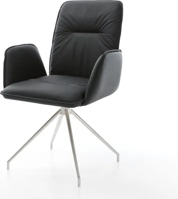 Produktbild von DELIFE Esszimmerstuhl Vinja-Flex Echt-Leder Schwarz Kreuzgestell konisch Edelstahl