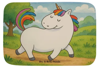 Produktbild von Mr. & Mrs. Panda Badematte Einhorn Stolzieren Design - Weiß - Geschenk, Pferd, Unicorn, Badezimmerteppich, Badezimmer Matte, Badläufer, Badteppich, Anders, Einhörner