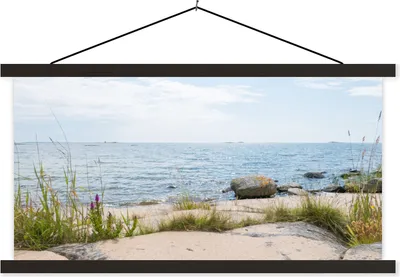 Produktbild von MuchoWow® Textilposter Strand - Meer - Kieselsteine 60x30 cm mit schwarzem Rahmen - Textilien