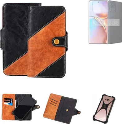 Produktbild von K-S-Trade Handyhülle Schutzhülle Bookstyle Case Wallet-Case kompatibel mit Motorola Edge+ 2023 Handy Cover Bumper Klapphülle schwarz hellbraun 1x