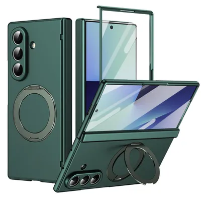 Produktbild von Magnetische Hülle für Samsung Galaxy Z Fold 8 Ultra, mit Displayschutzfolie, Scharnierschutz mit Ringhalter und Ständer Grün