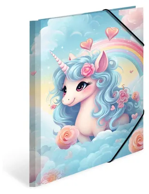 Produktbild von HERMA Sammelmappe A4 Happy Einhorn 20137, Eckspanner-Mappe aus Pappe mit Kindergarten Motiv, Gummizug, Innenklappen und Innendruck für Jungen, Mädchen und Kinder