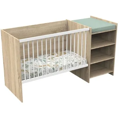 Produktbild von Kombi-Babybett, 120x60cm, Umbaubar zu 90x190cm, Babyprice Up, Nachbildung Holz, Mit Wickelkommode & Regal