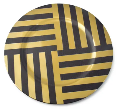 Produktbild von TELLER Ø 33 cm Kunststoff Platzteller Unterteller MONDEX BLANCHE GOLDEN STRIPES