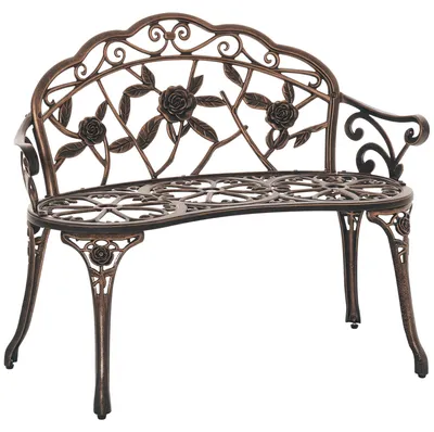 Image de Banc de jardin rétro pour 2 personnes, avec motif floral | Couleur : Bronze | Dimensions : 100 x 54 x 78 cm