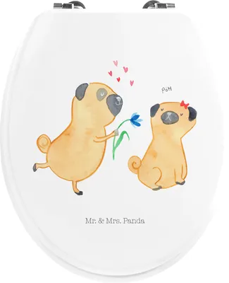 Produktbild von Mr. & Mrs. Panda Klodeckel Mops Verliebt - Weiß - Geschenk, Partner, WC Sitz, Hund, Sprüche, Liebe, Toilettendeckel, Klobrille, Knuffig, WC-Sitz, Klo-Deckel